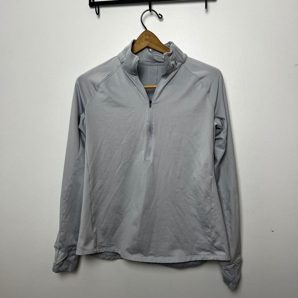 Under Armour Womens Gray Quarter Zip Pullover HeatGear Thumbhole Top Large